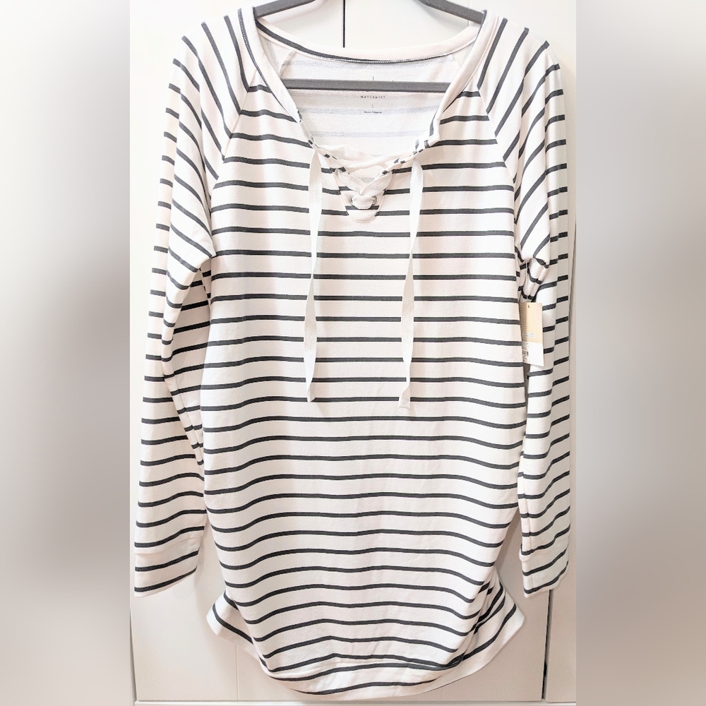 MATERNITY, A:GLOW, Lace-Up Tunic Sweater, Size Large.